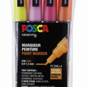 Posca - PC3M - Fin Tip Tusser - Glitter rød, 4 stk