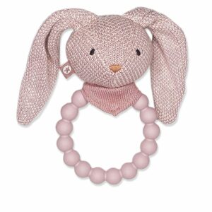 Smallstuff - Rattle Silicone Ring w. Knitted Bunny Soft Powder