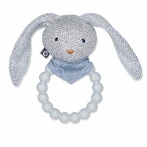 Smallstuff - Rattle Silicone Ring w. Knitted Bunny Light Blue