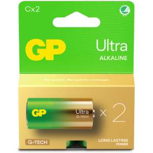 GP - Ultra Alkaline C Batteries, 14AU/LR14, 1.5V, 2-Pack
